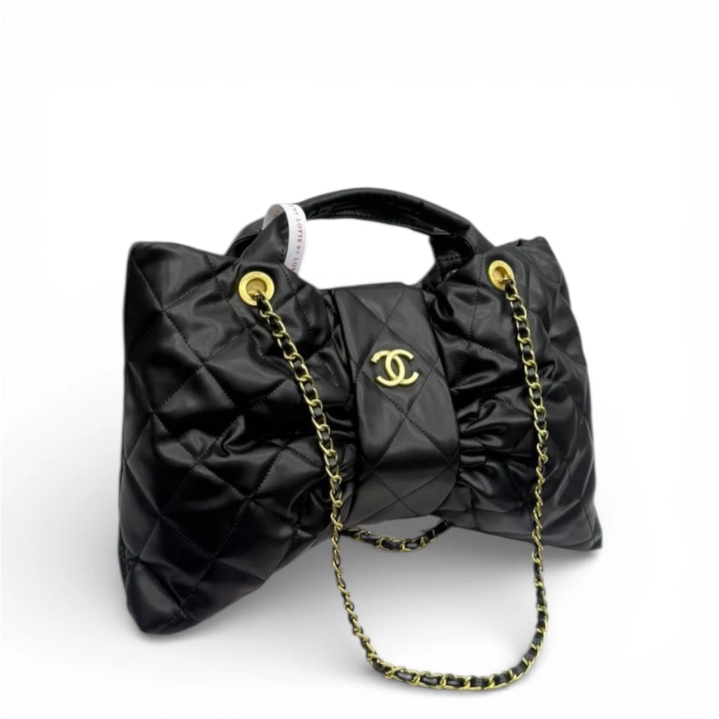 Chanel - Quilted Bow Top Handle Bag with Chain Strap