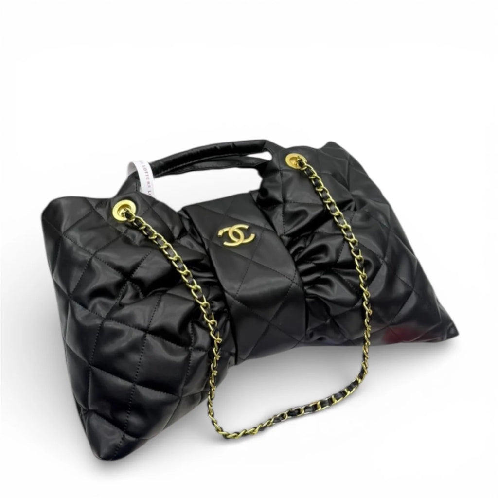 Chanel - Quilted Bow Top Handle Bag with Chain Strap