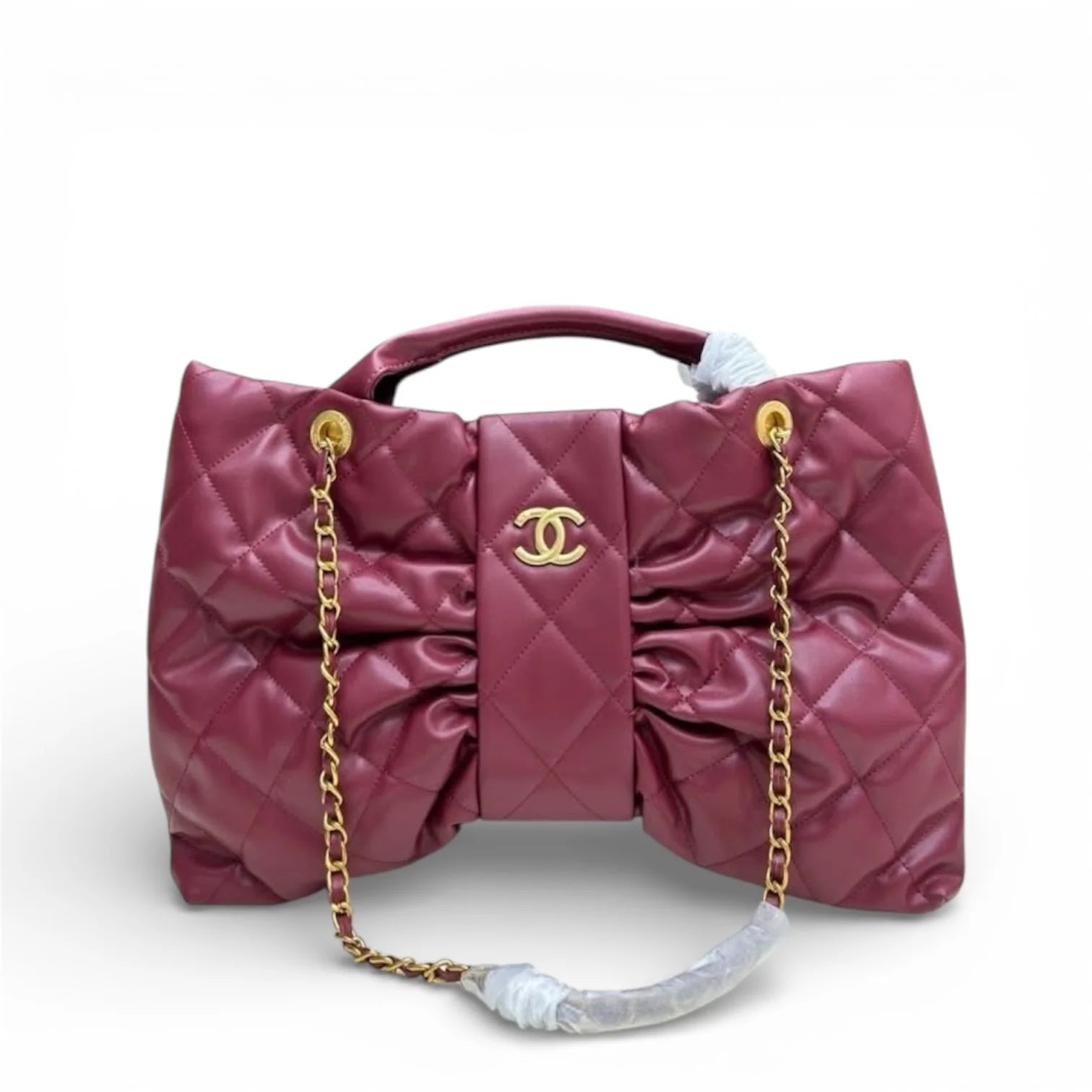 Chanel - Quilted Bow Top Handle Bag with Chain Strap